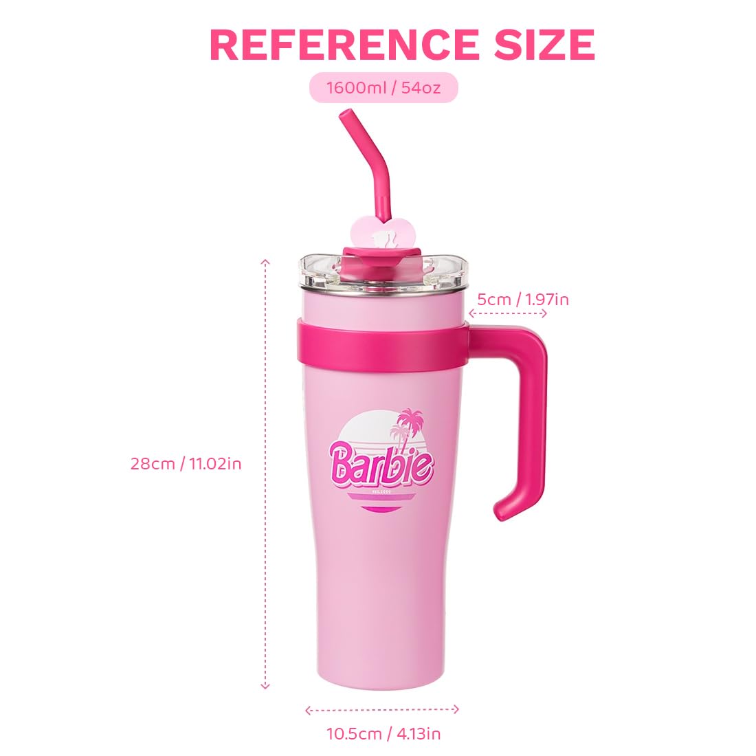 MINISO Barbie Stainless Steel Tumbler (1600mL) - Light Pink with Handle & Straw