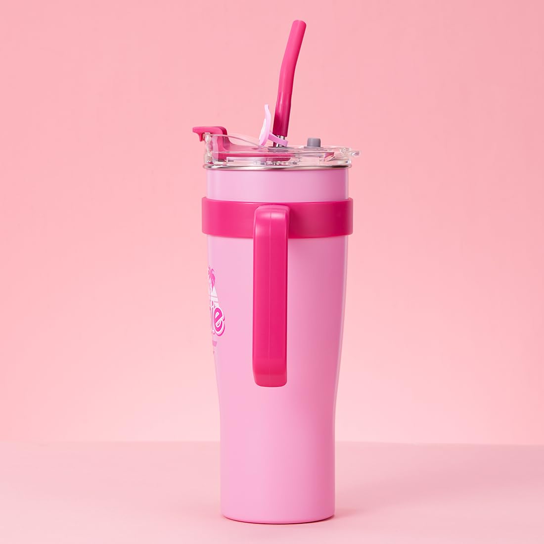 MINISO Barbie Stainless Steel Tumbler (1600mL) - Light Pink with Handle & Straw