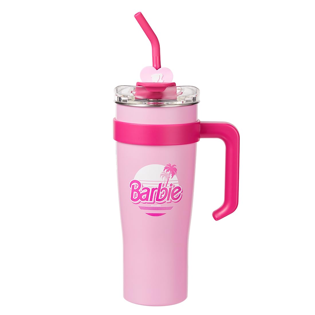 MINISO Barbie Stainless Steel Tumbler (1600mL) - Light Pink with Handle & Straw