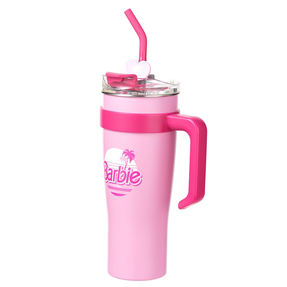 MINISO Barbie Stainless Steel Tumbler (1600mL) - Light Pink with Handle & Straw