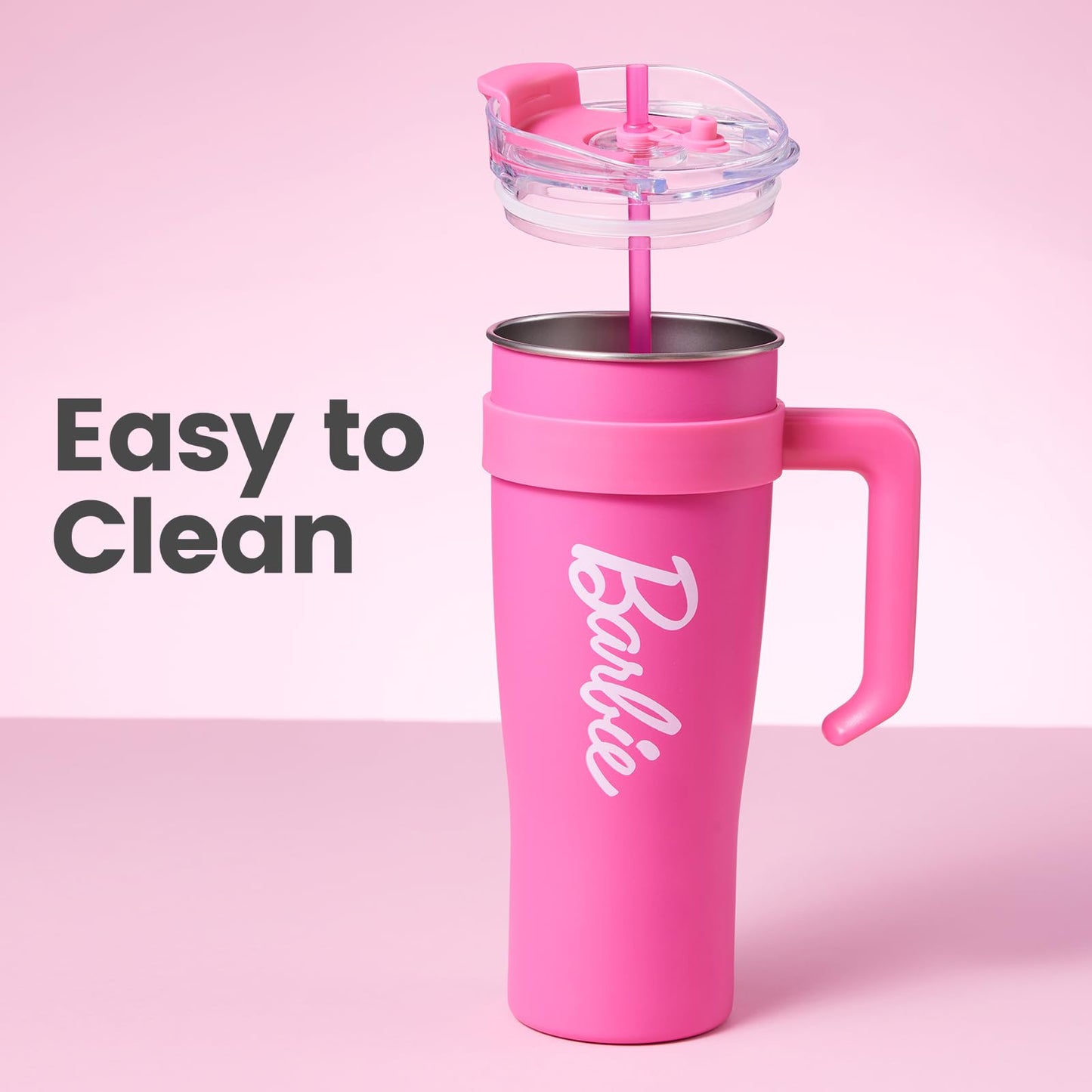 MINISO Barbie Steel Cup with Handle & Straw (1600mL) - Stylish & Sustainable Drinkware