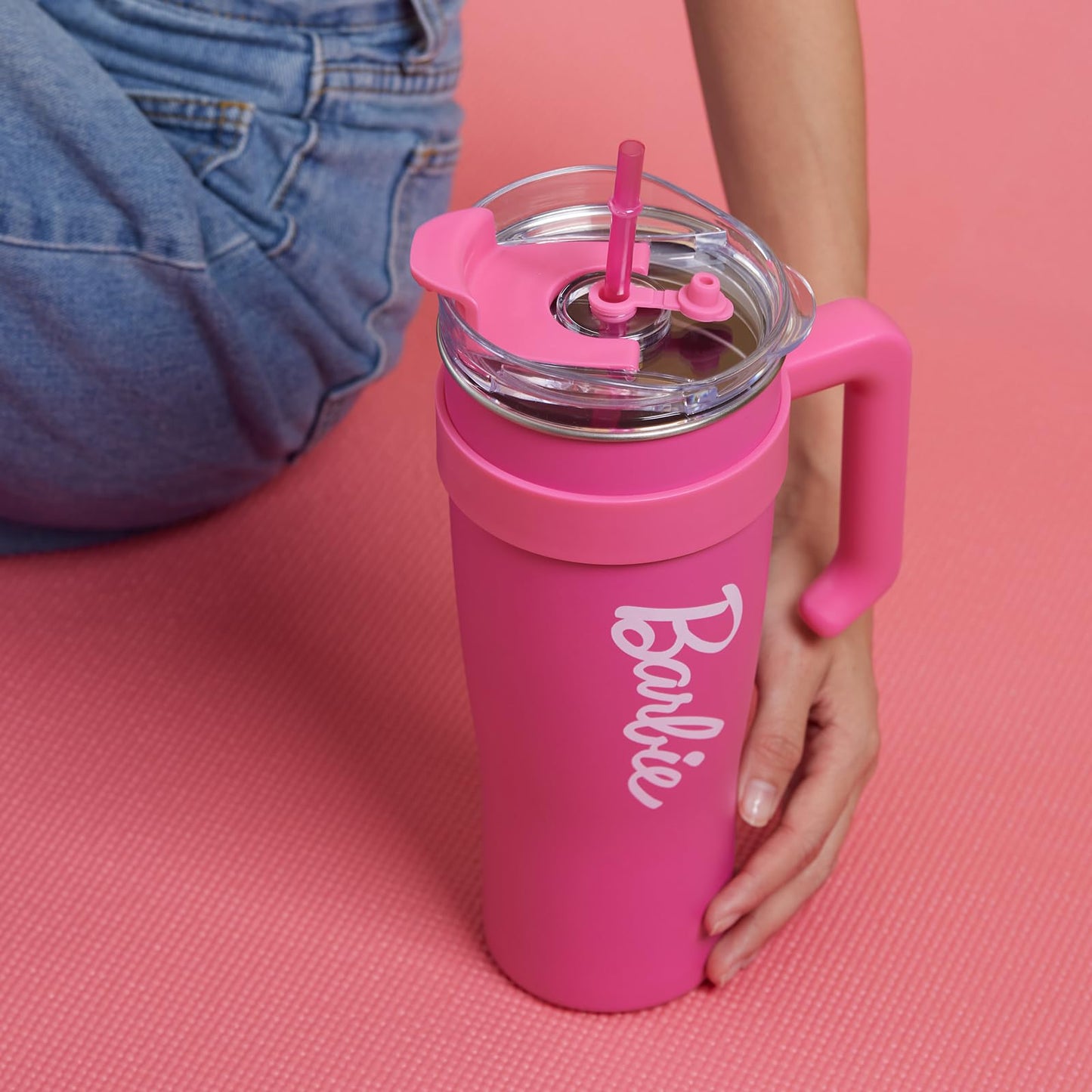 MINISO Barbie Steel Cup with Handle & Straw (1600mL) - Stylish & Sustainable Drinkware